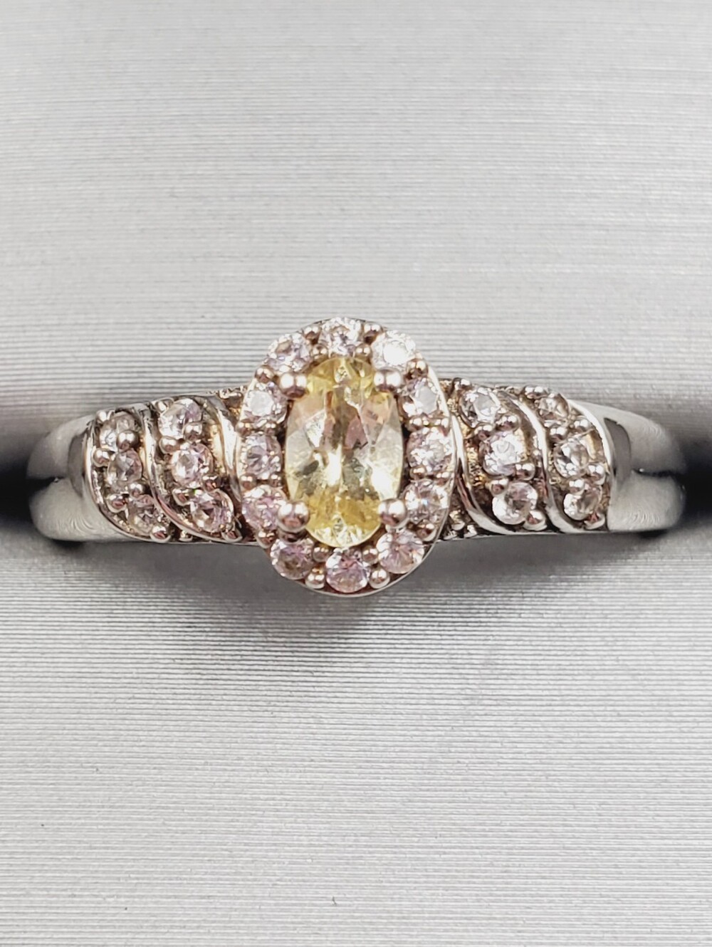 Golden Apatite & White Zircon 925 Sterling Silver  Dainty Halo Ring